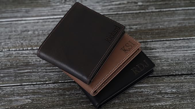 Generic, Personalized Wallet for Men, Dark Brown, Full-Grain Leather, RFID-Blocking, 11 Card Slots, Custom Gifts for Fathers Day