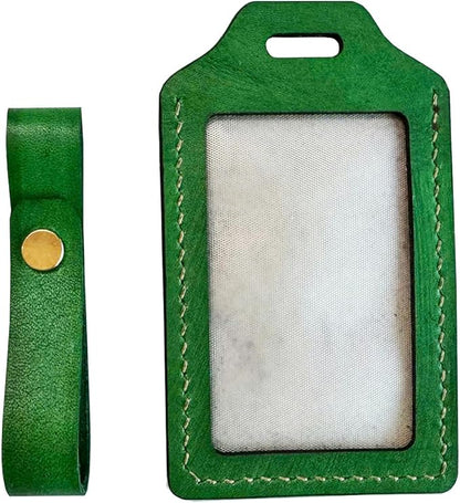 Mayan Corner - Leather Handmade Luggage Tag with UFO Alien Design, Green, ID Window, Brass Hardware