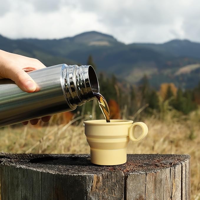 carrotez 2 pack MiniSilicone Collapsible Travel Cup for Camping, Hiking, Backpacking, and Picnics, 6 oz, Reusable, Food-grade, BPA- Free, Lightweight, Unbreakable, Portable, Small Size - Yellow Butter