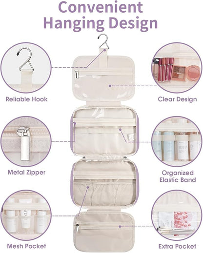 Narwey Hanging Toiletry Bag for Women Travel Makeup Bag Organizer Toiletries Bag for Travel Size Essentials Accessories Cosmetics (Purple (Medium))