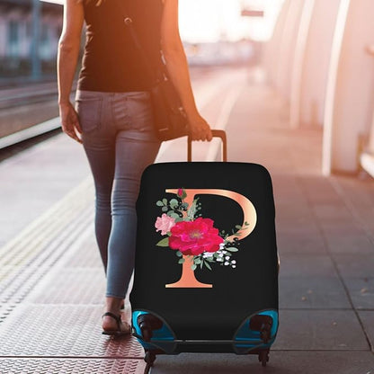 Floral Letter P Travel Luggage Cover Spandex Suitcase Protector Elastic Washable Stretch Suitcase Cover,Size M(Fit 22-24inch Suitcase)