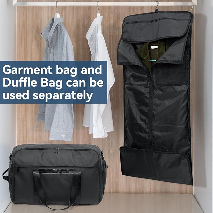 GARPROVM Garment Duffle Bags for Travel, 4 in 1 Convertible Garment Bags with Separated Suit Bag Shoe Compartment, Waterproof Carry On Luggage Bag Backpack for Short Trip, Weekender Bag for Men Women