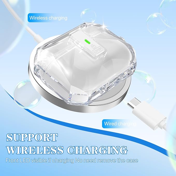 R-fun for AirPods Pro 3 Case (2025) Cover with Cleaning Kit, Military-Grade Shockproof Transparent Non-Yellowing, Auto Pop-Up Lid Design for AirPods Pro 3rd Generation Case, Clear White