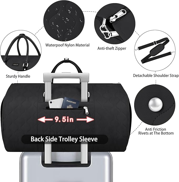 Garment Duffel Bag for Travel - ITIEZY Convertible Carry on Garment Duffel Travel Bag for Women Men Large Weekender Bag with Shoes Pouch 2 in 1 Hanging Suit Travel Duffel Bag 3pcs Set
