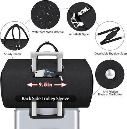 Garment Duffel Bag for Travel - ITIEZY Convertible Carry on Garment Duffel Travel Bag for Women Men Large Weekender Bag with Shoes Pouch 2 in 1 Hanging Suit Travel Duffel Bag 3pcs Set