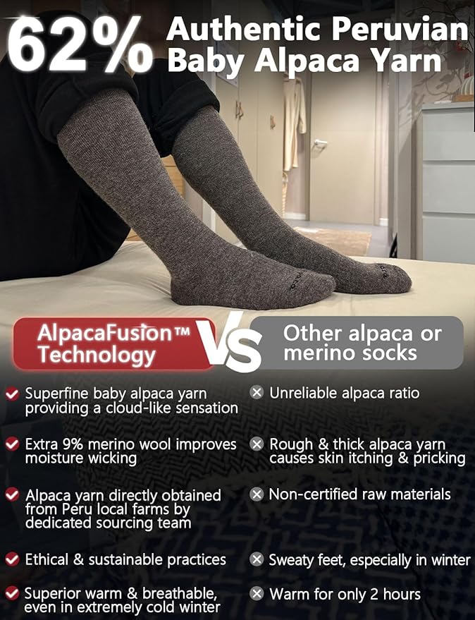 Alpaca Wool Heavyweight Knee High Compression Socks, Thick Winter Thermal Warm Soft Circulation Travel Flying
