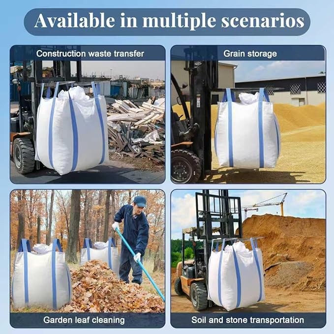 2 Pack FIBC Bulk Bag,2 Ton Bag,4400lbs SWL Safty Factor 3:1,35"L x 35"W x 43"H, Woven Polypropylene Bags,Duffle Top Flat Bottom,Heavy Duty Bulk Bags for Industry Agriculture