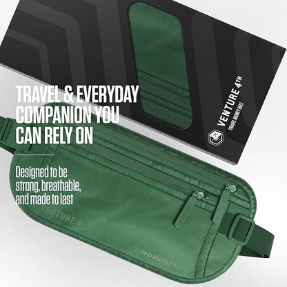Travel Money Belt, RFID Blocking for Men & Women - Ideal for Keeping Your Cash, Credit Card, Passport, Phone Safe When Traveling (Sleek Army Green)