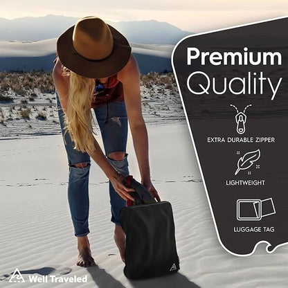 4-Piece Luxury Compression Packing Cubes & Bags for Travel – Maximize Space in Luggage with HybridMax Double-Capacity Design, 50 Luggage Tags, Patented Suitcase Organizer Bags, Lifetime Satisfaction