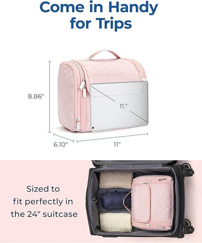 BAGSMART Travel Toiletry Bag, Large Capacity Cosmetic Bags for Women with Hanging Hook, Water-resistant for Toiletries Accessories Brushes Sponge, With Handle