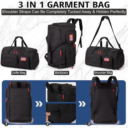 3-in-1 Tactical Garment Bag For Men,55L Large Capacity Convertible Suit Bag,Garment Bags For Hanging Clothes With Shoes Compartment, Multi-Functional Suit Bag For Travel Business