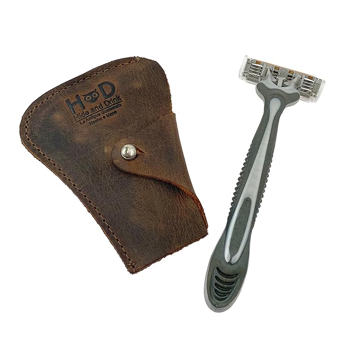 Hide & Drink, Razor Cover, Protective Case, Barber Essentials, Handmade from Full Grain Leather (Bourbon Brown)