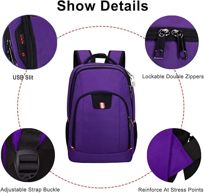 Della Gao Travel Laptop Backpack, Small Backpack for Men and Women with USB Slit Business Computer Backpack Bag (Purple, 15.6 Inch)