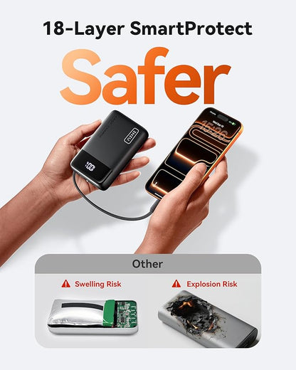 INIU 45W Portable Charger, Smallest 20000mAh Power Bank with Build in USB-C Cable, Fast Charging USB C in&Out Battery Pack, Travel Phone Charger for iPhone 17 16 15 Air Samsung S25 S24 Google iPad etc