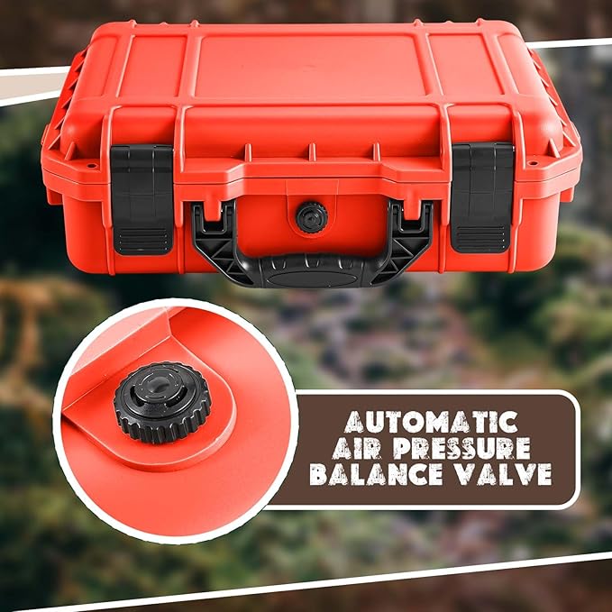 1 Pcs 8.5 x 6.5 x 3.7 Inch Waterproof Hard Case with DIY Customizable Foam Insert Portable Protective Case with Knife for Camera Drones Equipments Tools Test Instruments (Reddish Orange)