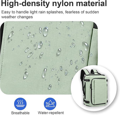 Carry On Travel Backpack with Shoe Compartment Flight Approved Laptop Backpack Expandable Work Business Backpack for Women Men Casual Daypack, Light Green