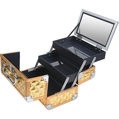 SHANY Chic Makeup Train Case Cosmetic Box Portable Makeup Case Cosmetics Beauty Organizer Jewelry storage with Locks, Multi trays Makeup Storage Box with Makeup Mirror - Golden House