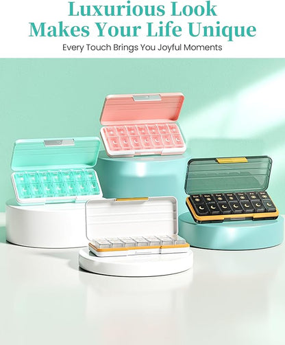 Zoksi Am Pm Pill Organizer 7 Day, Weekly Pill Box 2 Times a Day, Medicine Pill Organizer with Separate Compartment, Travel Pill Case Dispenser Portable for Vitamins, Fish Oils, Medicines(Green)