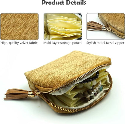 Gihunk Travel Jewelry Case, Travel Jewelry Organizer, Travel Jewelry Bag with Zipper, Small Travel Jewelry Pouch for Necklaces Bracelets Bangles Rings Earrings Gemstones Storage (Khaki)