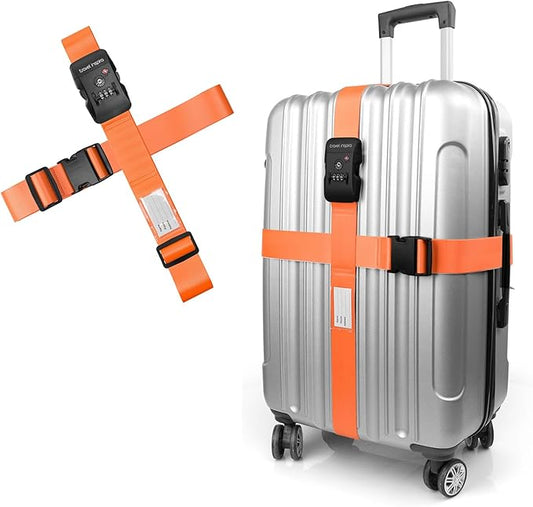 Travel Inspira Luggage Straps for Suitcases Travel Belt for Luggage TSA Approved Luggage Straps, Suitcase Straps 3-Dial Combination Locks Adjustable Suitcase Belt, Quick-Release Buckle (Orange)