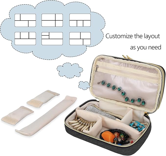 Teamoy Double Layer Jewelry Organizer, Jewelry Travel Case for Rings, Necklaces, Earrings, Bracelets and More(Medium, Black)