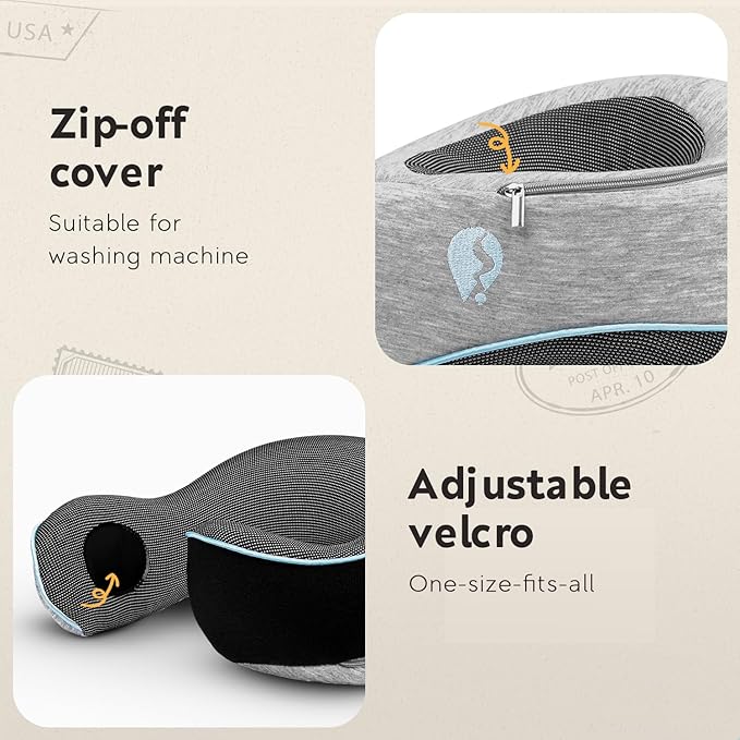 Travel Pillow - Airplane Neck Pillow with 360° Support - 100% Pure Memory Foam Flight Pillow for Sleeping on Airplanes - Travel Neck Pillow for Traveling