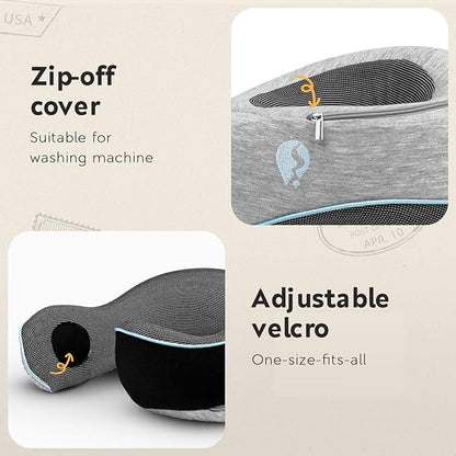 Travel Pillow - Airplane Neck Pillow with 360° Support - 100% Pure Memory Foam Flight Pillow for Sleeping on Airplanes - Travel Neck Pillow for Traveling