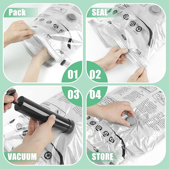 10 Pack Vacuum Storage Bags, Space Saver Bags, Compression for Comforters and Blankets, Sealer Clothes Storage with Hand Pump. (2J/2L/3M/3S)