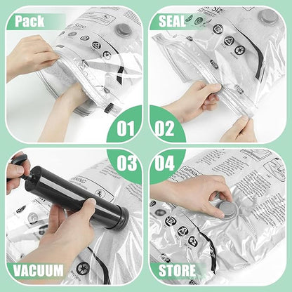 10 Pack Vacuum Storage Bags, Space Saver Bags, Compression for Comforters and Blankets, Sealer Clothes Storage with Hand Pump. (2J/2L/3M/3S)