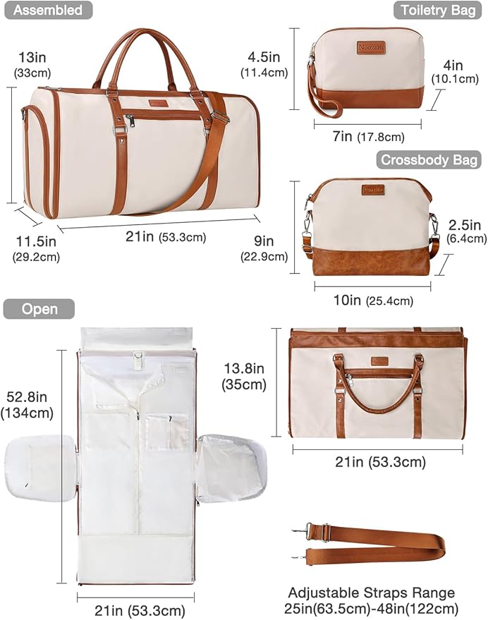 Noozion Convertible Garment Duffel Bag for Travel - Carry On Garment Bags With Toiletry Bag Large Weekender Bag for Men Women 2 in 1 Hanging Suitcase Suit Travel Duffel Overnight Bags