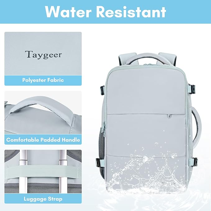 Taygeer Carry On Backpack, 40l Travel Backpack for Women Airline Approved, Cute Underseat Personal Item Travel Bag With Shoe Compartment, Casual Daypack Gifts for Friend Hiking Outdoor Weekend,Blue