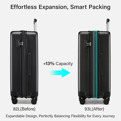 Hanke Expandable 26 Inch Luggage with Spinner Wheels, Hardside Large Suitcase, All-PC Hard Shell Travel Luggage, TSA Lock, Lightweight Durable Checked-Medium (Jet Black, 93L)