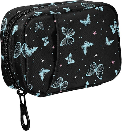 Fustylead Beautiful Butterflies Travel Pill Organizer Bag with Zipper Small Pill Box 7 Day Pill Case for Purse Storage Weekly Vitamin Medicine Supplement