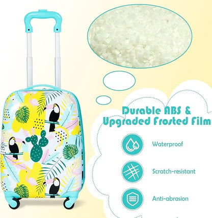 KOTEK Kids Carry On Luggage Set, 16" Hardside Rolling Suitcase with Spinner Wheels, Travel Rolling Luggage for Boys Girls (Flamingo)