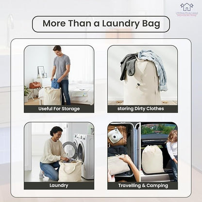 LFH Home Cotton Canvas Extra Large Laundry Bag with Handle, Stylish Drawstring Heavy Duty Laundry Bags For Travel, Home, Hotel, College Dorm and Camp Storage Bag 24x36 Inch, White, Thanks Giving