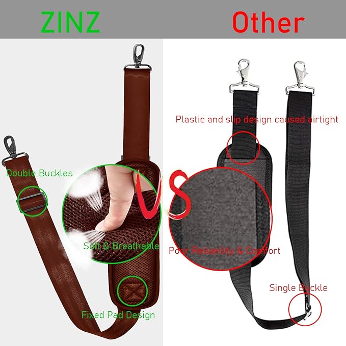 ZINZ 77 Inch Shoulder Strap Univesal Bag Strap with Fixed Pad Ultra Thick Plus Long & Breathable Cushion, Replacement Strap for Bags,Brown