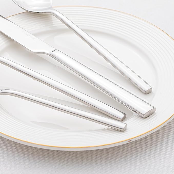 KINGSTONE 65-Piece Silverware Set with Serving Utensils, Forged Flatware Set Cutlery Set Premium Stainless Steel, Service for 12, for Home, Wedding, Party, Mirror Polished and Dishwasher Safe