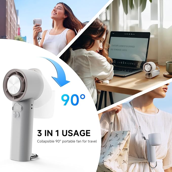 [2025 Upgrade] Portable Cooler Handheld Fan, [Coldest Turbo Hand Fan] 15000RPM 24H Max Cooling Time Highly Speed (1-100) Hand Fan, Collapsible Mini Small for Travel, Office (White)