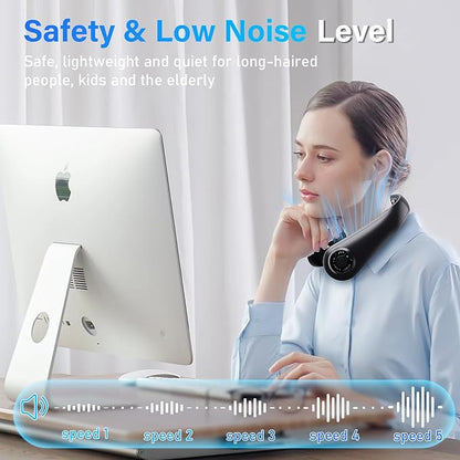 Neck Fan - Portable Neck Fan with Neck Support, 5 Speeds, All Around Airflow, Hand-free Bladeless Personal Cooling Fans, Rechargeable Wearable Fan for Outdoor and Indoor, Festival Gifts for Men Women