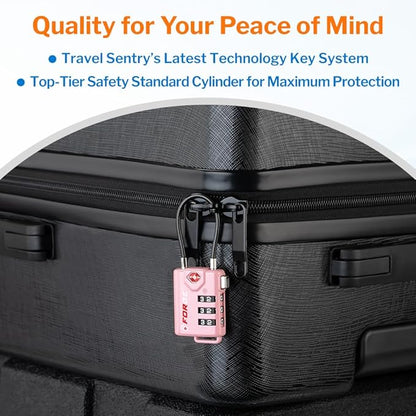 Forge TSA Approved Cable Luggage Locks, 2 Pink Locks, Re-settable Combination with Alloy Body