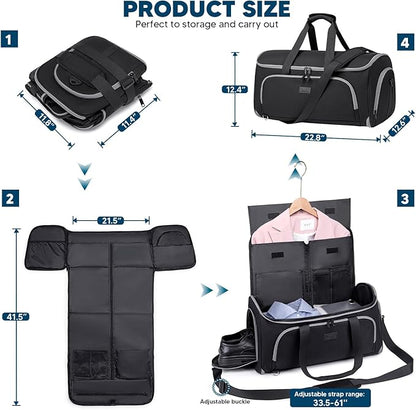 Convertible Garment Bags for Travel, 4 in 1 Duffle Bag for Travel 58L Capacity Carry on Garment Bag with Shoes Compartment Travel Garment Bag with Shoulder Straps Suit Bag for Men Women,Black