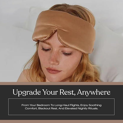Lunya Weighted Silk Sleep Mask – Mulberry Silk Eye Cover with Cooling Glass Beads, Noise-Reducing Fit, Washable Fabric, and Travel Pouch – Sleeping Mask for Men and Women - Hushed Tan - Small