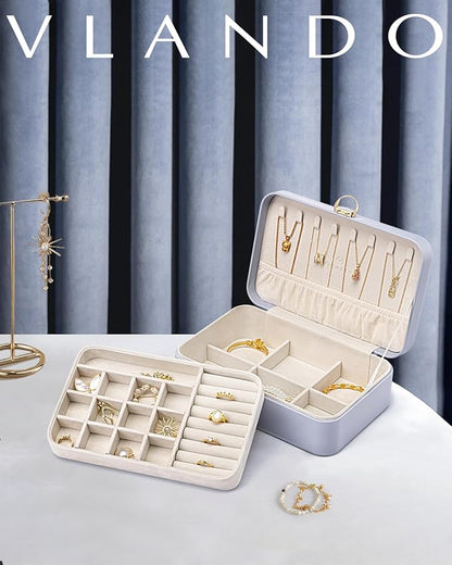Vlando Jewelry Box Organizer for Girl,Faux Leather Lockable Jewelry Holder Organzier Case Boxes with 2 Layers,Earrings Necklace,Rings Storage,Wedding Warm Gifts Purple