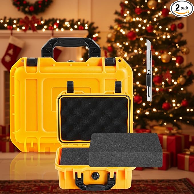 1 Pcs 11.3 x 8.7 x 4.2 Inch Waterproof Hard Case with DIY Customizable Foam Insert Portable Protective Case with Knife for Camera Drones Equipments Tools Test Instruments (Yellow)