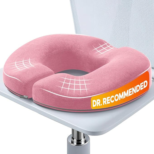 Benazcap Donut Pillow Seat Cushion, Donut Chair Cushions for Postpartum Pregnancy & Hemorrhoids, Memory Foam Seat Chair Cushion for Sciatica & Hip & Coccyx Pain Relief-Pink