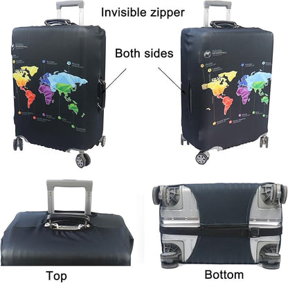 MosaiRudo Thicker Luggage Cover Elastic Suitcase Cover Protector Fits 18-32 Inch Suitcase Travel Accessories (Abstract Map, XL)