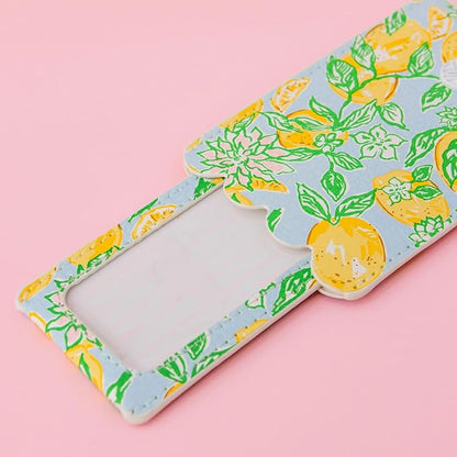 Lilly Pulitzer Leatherette Luggage Tag with Secure Strap, Colorful Suitcase Identifier for Travel, Make Lemonade