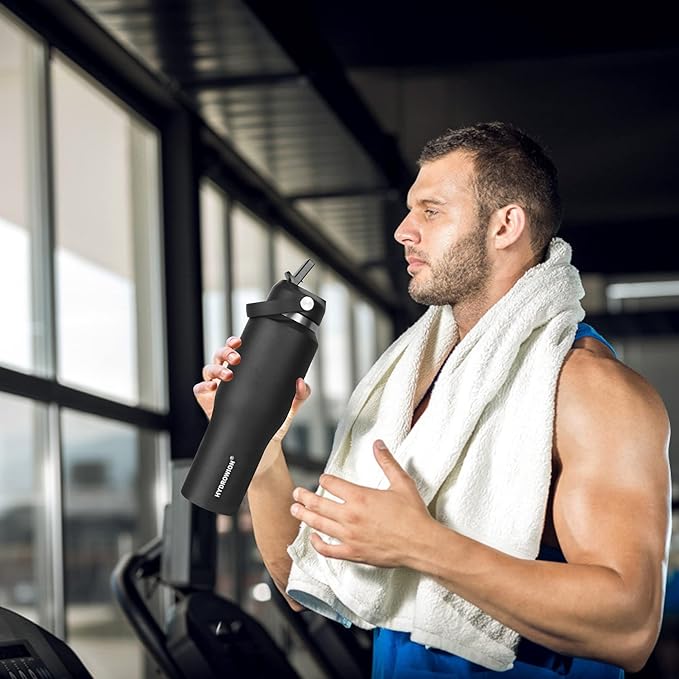 HYDROWION 32oz Water Bottle, Double Wall Vacuum Stainless Steel Insulated Water Flask with Straw Lid, Spout Lid and Flex Cap(Cold for 48 Hrs, Hot for 24 Hrs), Leakproof Travel Thermo Mug, Pink&Blue