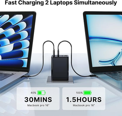 2 Pack 180W USB C Charger Block, Foldable 4-Port GaN Super Fast Charger USB C, Dual 65W Type C Charging Block, Laptop Fast Charging Adapter for MacBook Pro/Air, iPad, iPhone, Samsung Galaxy Black