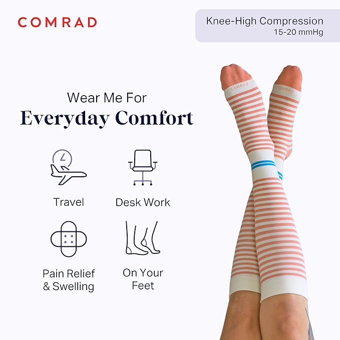 Comrad CloudCotton Knee High Socks - 15-20mmHg Graduated Compression Socks - Combed Cotton Support Socks